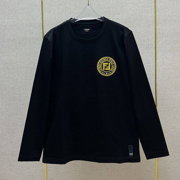 フェンディ アジュール刺繍FF 長袖クルーネック Tシャツ 偽物 2色
