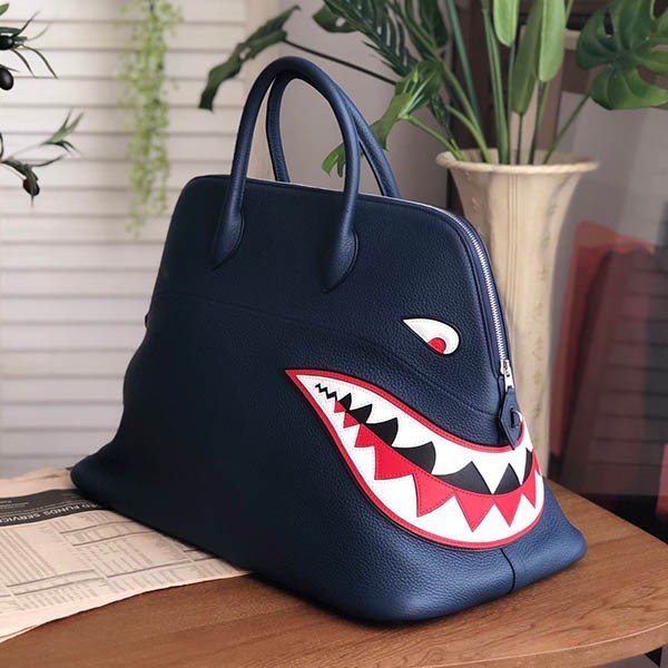 1点限り!エルメス ボリード シャーク 偽物 45cm ブルーニュイ ert71674