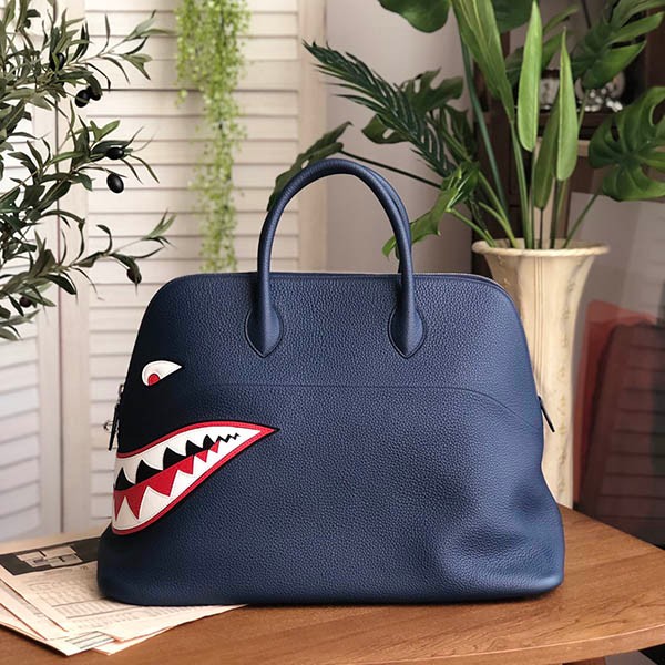 1点限り!エルメス ボリード シャーク 偽物 45cm ブルーニュイ ert71674
