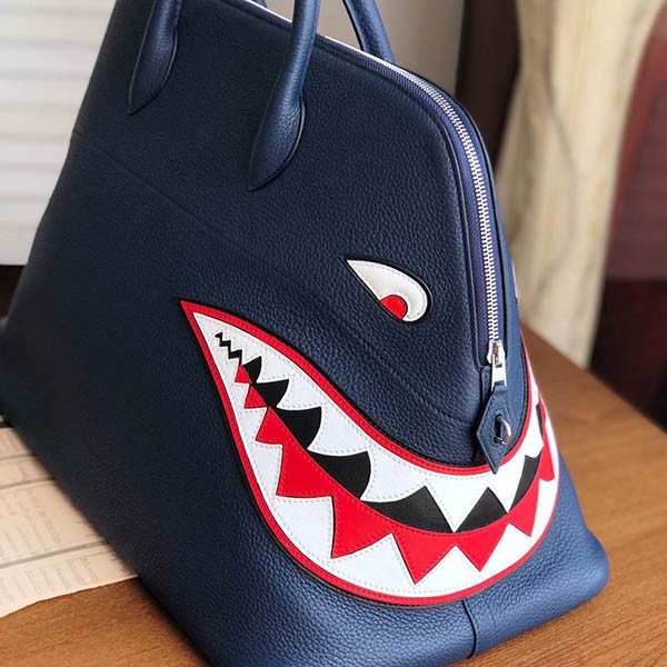 1点限り!エルメス ボリード シャーク 偽物 45cm ブルーニュイ ert71674