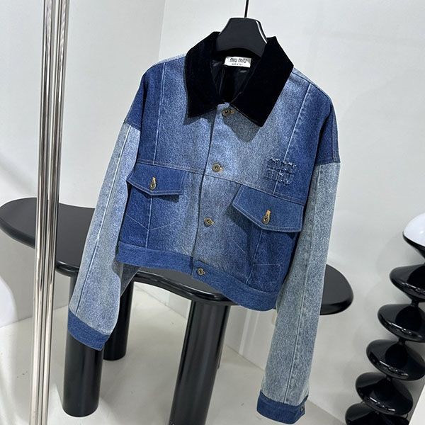 ★日本!!人気!ミュウミュウ ロゴ刺繍入り デニム トラッカージャケット myh73901