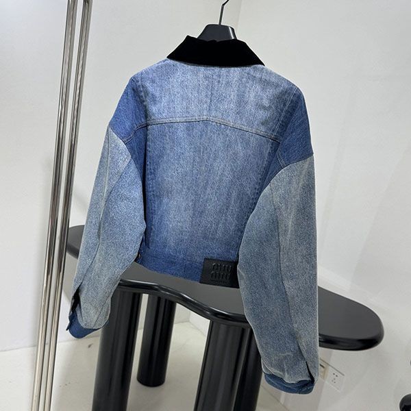 ★日本!!人気!ミュウミュウ ロゴ刺繍入り デニム トラッカージャケット myh73901