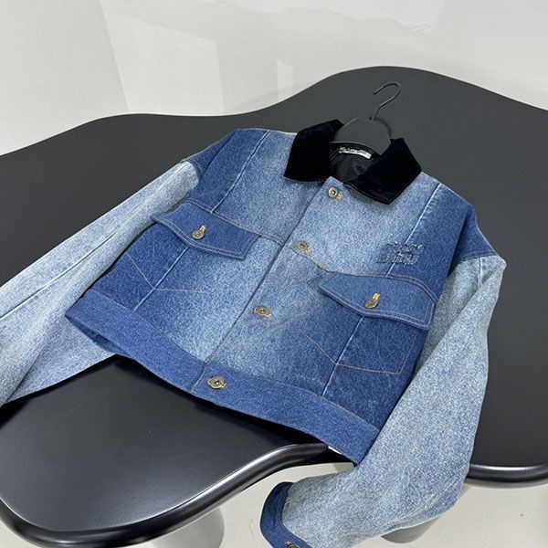 ★日本!!人気!ミュウミュウ ロゴ刺繍入り デニム トラッカージャケット myh73901