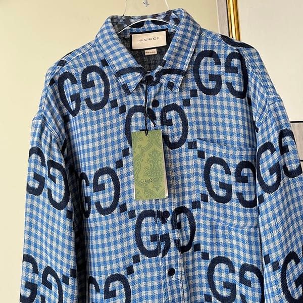 定番グッチ ジャンボGG n級品 チェック ウール シャツ ロゴ gup10199