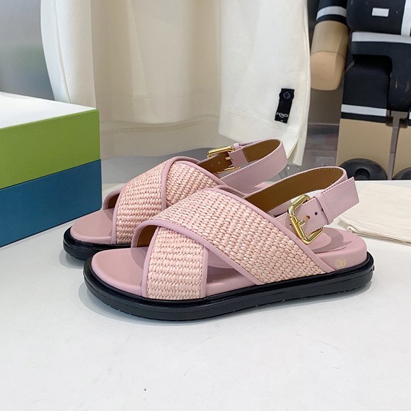 マルニ バックル付き スリングバック サンダル 激安 ラフィア&レザー mal49885
