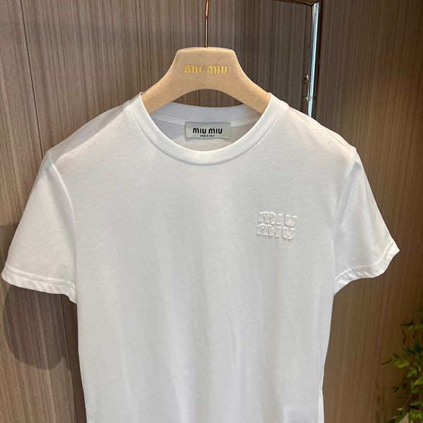 ◆大人気◆ ミュウミュウ 刺繍入りジャージーTシャツ コピー選べる2色 mys60916