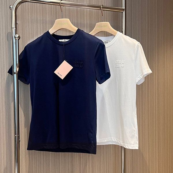 ◆大人気◆ ミュウミュウ 刺繍入りジャージーTシャツ コピー選べる2色 mys60916