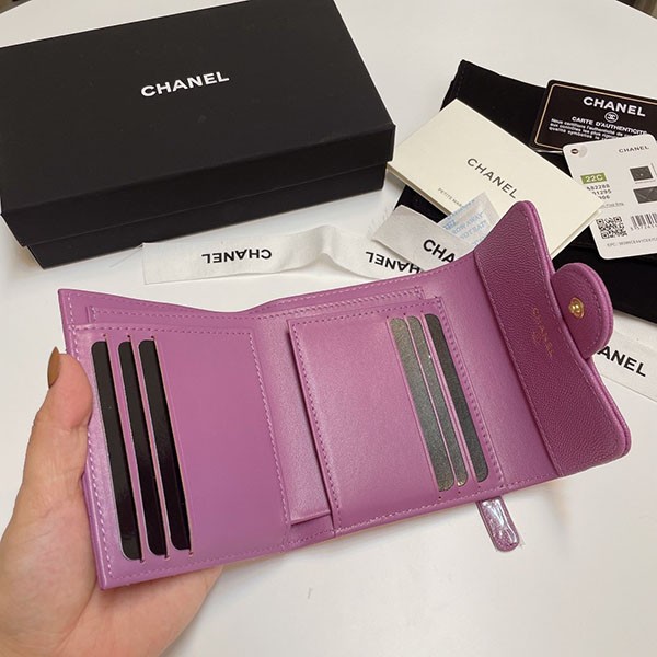 【新色♡】シャネル コピー 三つ折りフラップウォレット パープル 4色 shk15984