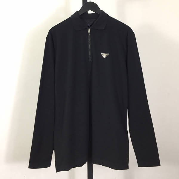 確保済みプラダ パチモン◆Re-Nylon×コットン ピケ ジップアップ 長袖 ポロシャツ pub43397