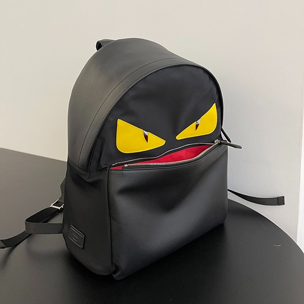フェンディ バックパック コピー モンスター ナイロン×カーフスキン リュック ブラック 7VZ012