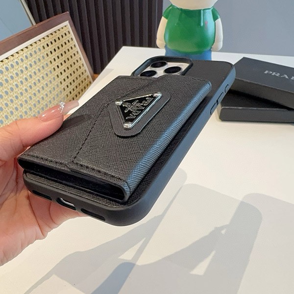 プラダ◆iPhone16 & Pro & ProMax用スマホケース コピー カードホルダー付 ロゴ pud32458