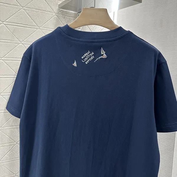 新作メンズ*ルイヴィトン*ロゴ刺繍入 コットンTシャツ コピー ネイビー クルーズ 1ahw60