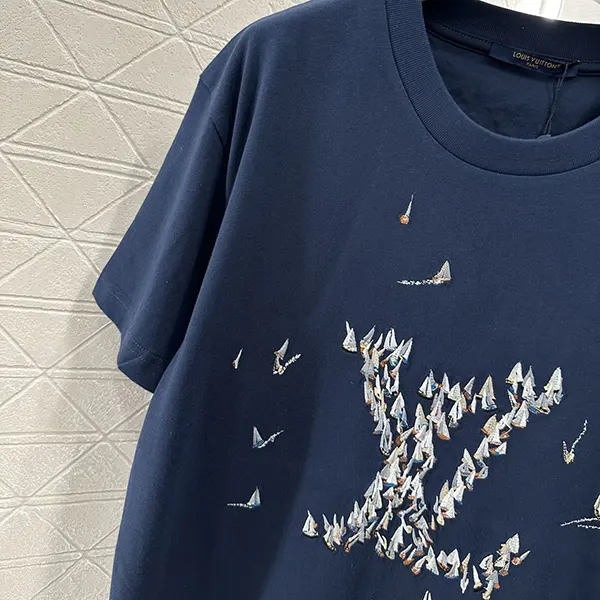 新作メンズ*ルイヴィトン*ロゴ刺繍入 コットンTシャツ コピー ネイビー クルーズ 1ahw60
