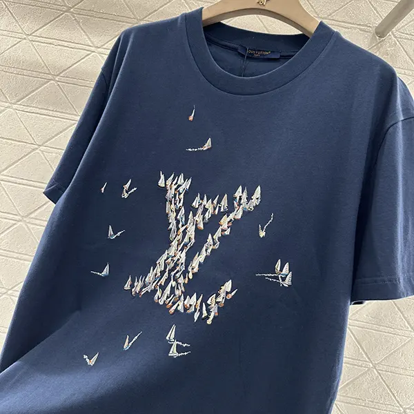 新作メンズ*ルイヴィトン*ロゴ刺繍入 コットンTシャツ コピー ネイビー クルーズ 1ahw60