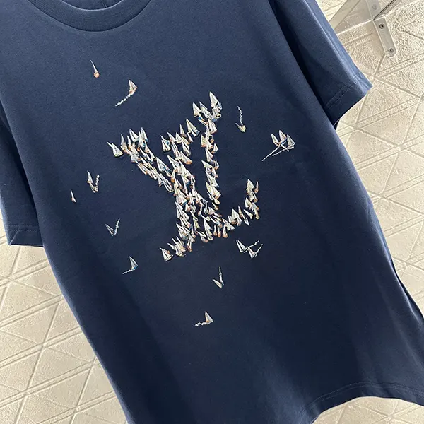 新作メンズ*ルイヴィトン*ロゴ刺繍入 コットンTシャツ コピー ネイビー クルーズ 1ahw60