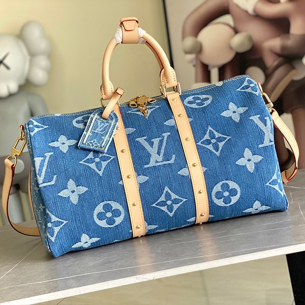 ルイヴィトン《デニム素材》ボストンバッグ 偽物 キーポル バンド