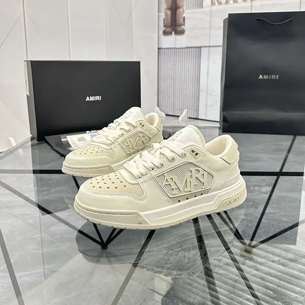 すぐ届 アミリ ロゴ付きスエード&ラバーリムレザースニーカー amz77700
