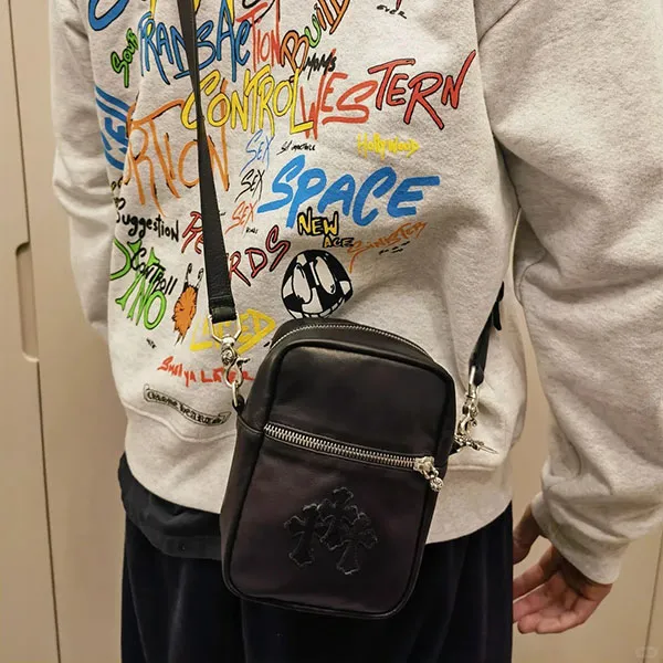 クロムハーツ ショルダーバッグ コピー レザー×925 ブラック×シルバー