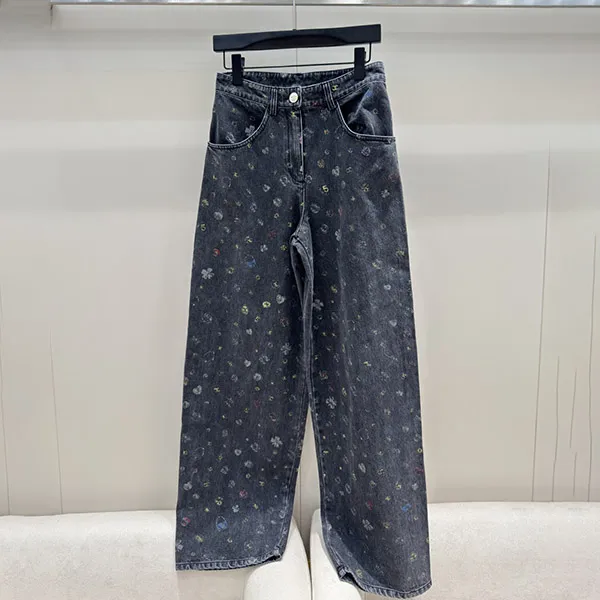 シャネル コピー フラワー×アイコン柄 ワイドデニムパンツ shq56808