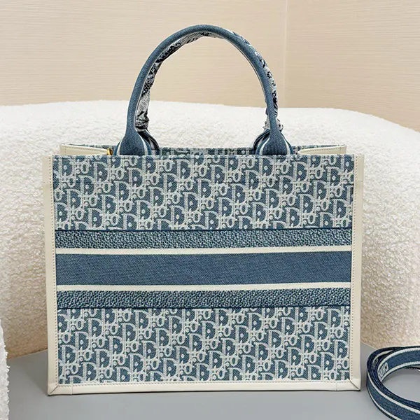 ディオール Book Tote バッグ コピー ミディアム ブルー オブリーク dek30397