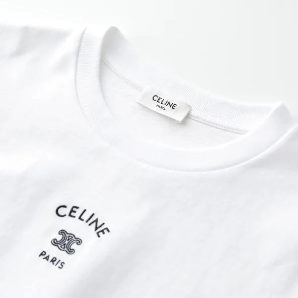 セリーヌ Tシャツ RX0LJ1242.01OB レディース トリオンフ ロゴ 刺繍 クルーネック カットソー 半袖 ホワイト
