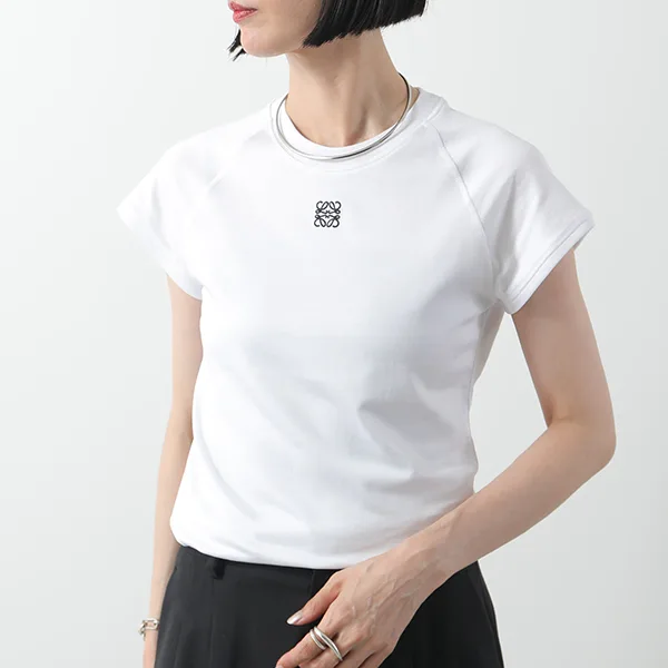 ロエベ Tシャツ SMALL FIT T-SHIRT スモールフィット S359Y22X96 S359Y22XA7 レディース 半袖 カットソー アナグラム 刺繍 カラー2色