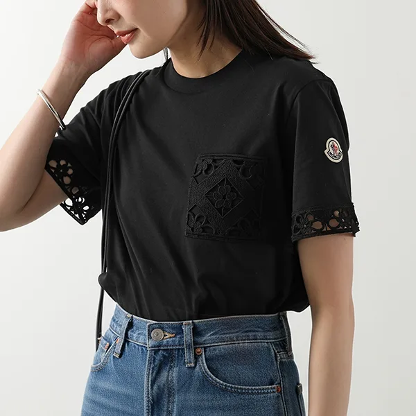 モンクレール Tシャツ 8C00025 89AUO レディース 半袖 コットンジャージー カットソー クルーネック マクラメ編み