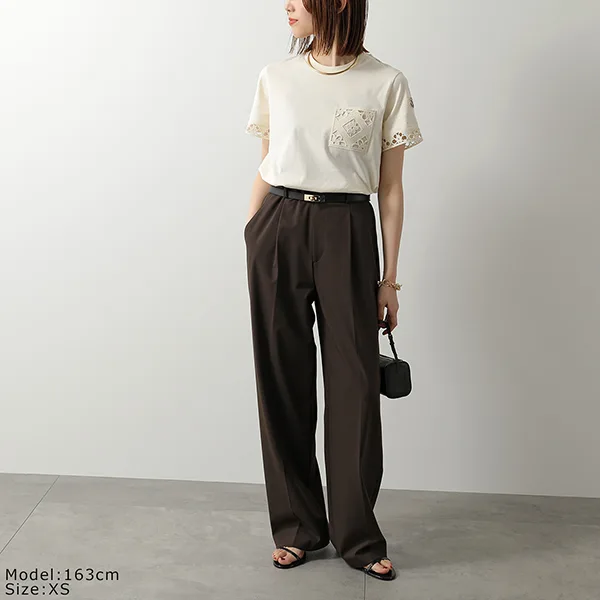 モンクレール Tシャツ 8C00025 89AUO レディース 半袖 コットンジャージー カットソー クルーネック マクラメ編み