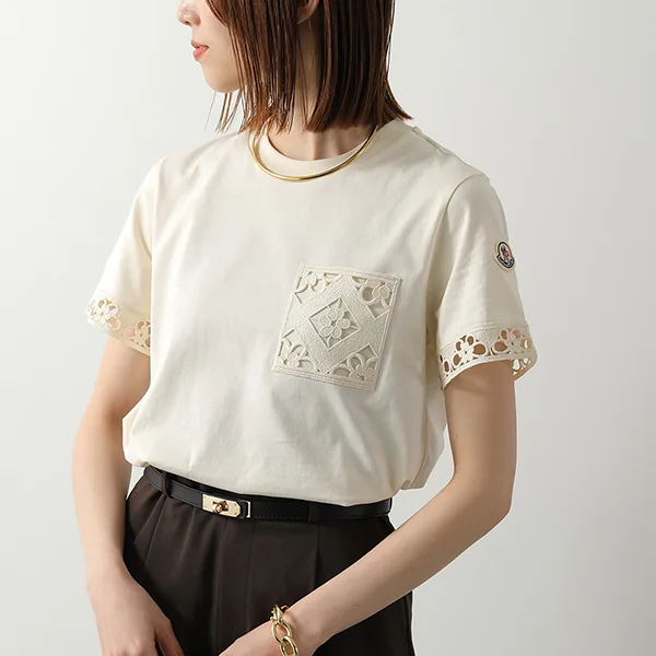 モンクレール Tシャツ 8C00025 89AUO レディース 半袖 コットンジャージー カットソー クルーネック マクラメ編み
