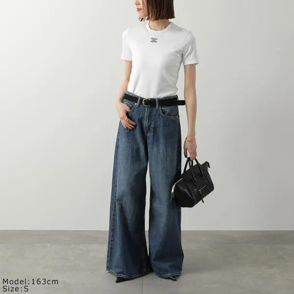 セリーヌ Tシャツ Triomphe トリオンフ RX0IX1407.01MA レディース 半袖 カットソー クルーネック ロゴ 刺繍 リブ編み コットンジャージー カラー2色