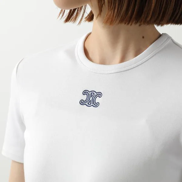 セリーヌ Tシャツ Triomphe トリオンフ RX0IX1407.01MA レディース 半袖 カットソー クルーネック ロゴ 刺繍 リブ編み コットンジャージー カラー2色