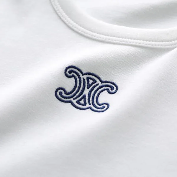 セリーヌ Tシャツ Triomphe トリオンフ RX0IX1407.01MA レディース 半袖 カットソー クルーネック ロゴ 刺繍 リブ編み コットンジャージー カラー2色