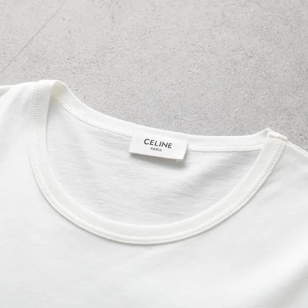 セリーヌ Tシャツ 2X93M671Q.01OW レディース トリオンフ刺繍 半袖 クルーネック カットソー 胸ポケット コットン ホワイト