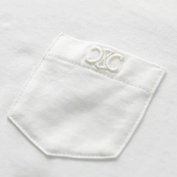 セリーヌ Tシャツ 2X93M671Q.01OW レディース トリオンフ刺繍 半袖 クルーネック カットソー 胸ポケット コットン ホワイト