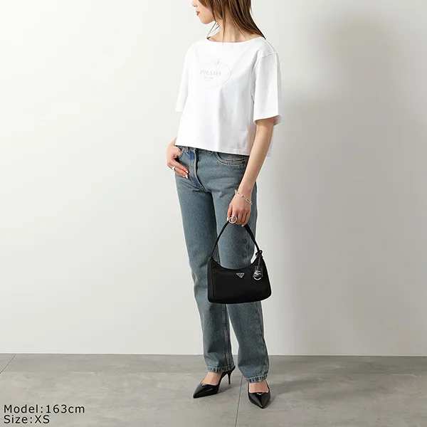 プラダ 半袖 Tシャツ 3546 B14LQ レディース カットソー ボートネック ロゴ ショート丈 コットン F0009/BIANCO
