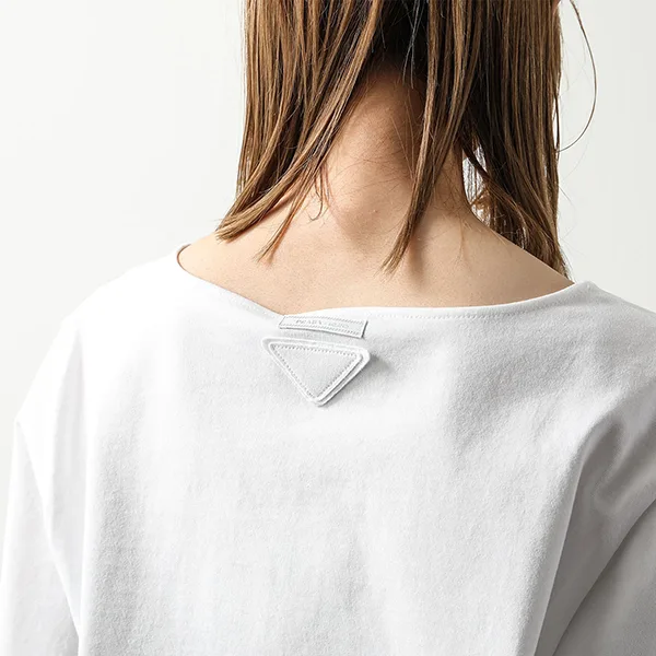 プラダ 半袖 Tシャツ 3546 B14LQ レディース カットソー ボートネック ロゴ ショート丈 コットン F0009/BIANCO