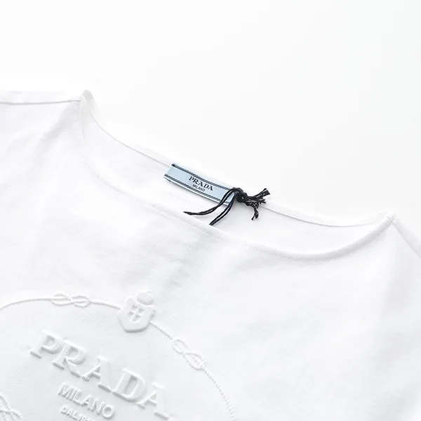 プラダ 半袖 Tシャツ 3546 B14LQ レディース カットソー ボートネック ロゴ ショート丈 コットン F0009/BIANCO