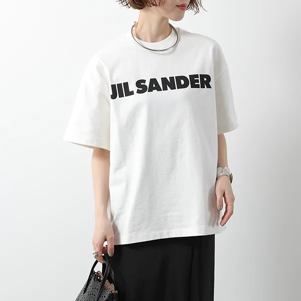 ジルサンダー Tシャツ J03GC0137 J20243 J45148 レディース 半袖 カットソー クルーネック ロゴT コットン オーバーサイズ