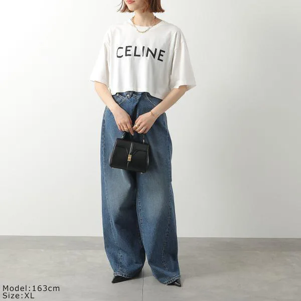 セリーヌ Tシャツ 2X761671Q.01EA レディース 半袖 カットソー クロップド丈 クルーネック ロゴT コットン ホワイト