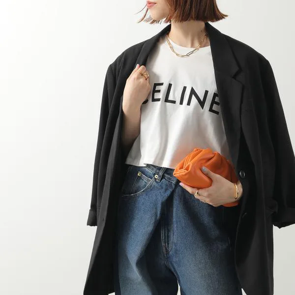 セリーヌ Tシャツ 2X761671Q.01EA レディース 半袖 カットソー クロップド丈 クルーネック ロゴT コットン ホワイト