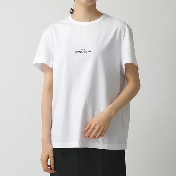 メゾンマルジェラ Tシャツ S30GC0701 S22816 レディース ディストーテッド 刺繍ロゴ 半袖 カットソー クルーネック 丸首 カラー3色