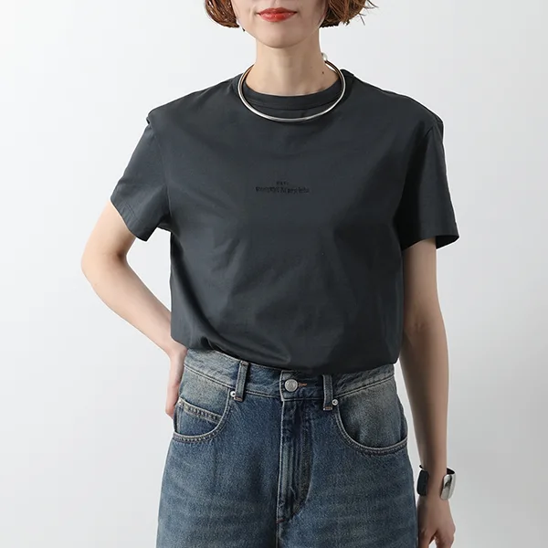 メゾンマルジェラ Tシャツ S30GC0701 S22816 レディース ディストーテッド 刺繍ロゴ 半袖 カットソー クルーネック 丸首 カラー3色