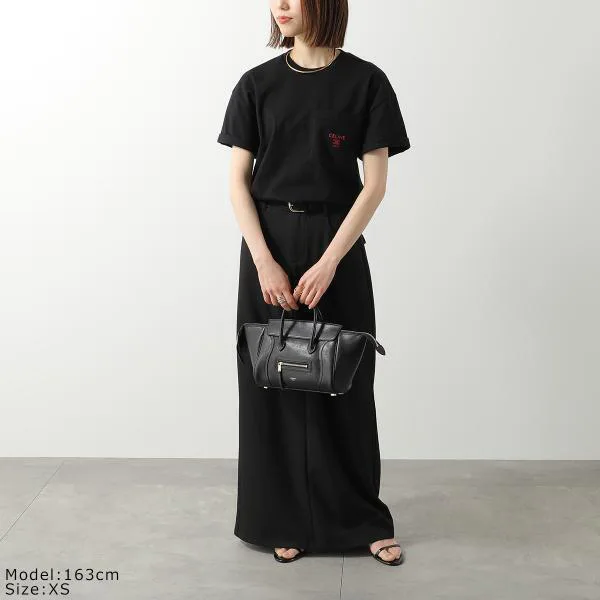 セリーヌ Tシャツ RX0I31242.GDX7 レディース メンズ 半袖 カットソー トリオンフ ロゴT 刺繍 クルーネック コットン 胸ポケット ブラック