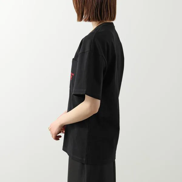 セリーヌ Tシャツ RX0I31242.GDX7 レディース メンズ 半袖 カットソー トリオンフ ロゴT 刺繍 クルーネック コットン 胸ポケット ブラック