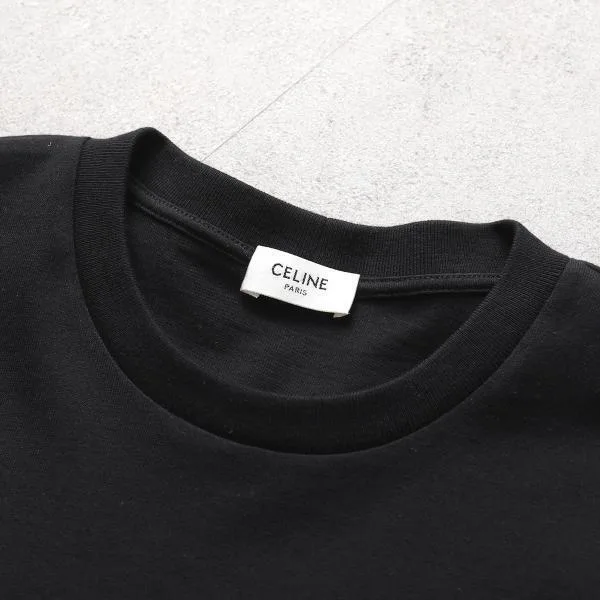 セリーヌ Tシャツ RX0I31242.GDX7 レディース メンズ 半袖 カットソー トリオンフ ロゴT 刺繍 クルーネック コットン 胸ポケット ブラック