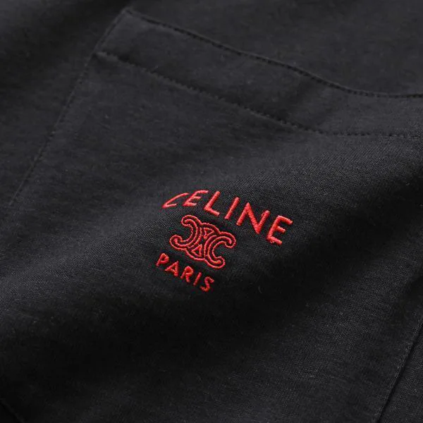 セリーヌ Tシャツ RX0I31242.GDX7 レディース メンズ 半袖 カットソー トリオンフ ロゴT 刺繍 クルーネック コットン 胸ポケット ブラック