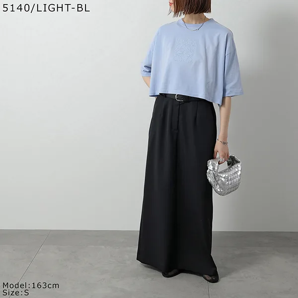 ロエベ Tシャツ S359Y22X84 レディース 半袖 カットソー クロップド丈 アナグラム ロゴT 刺繍 コットン クルーネック カラー3色