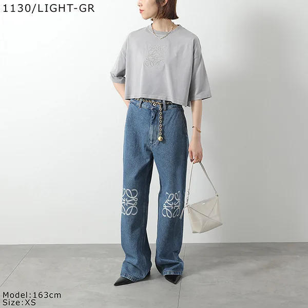 ロエベ Tシャツ S359Y22X84 レディース 半袖 カットソー クロップド丈 アナグラム ロゴT 刺繍 コットン クルーネック カラー3色