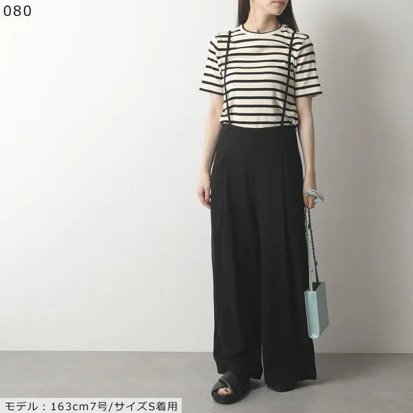 ジルサンダー プラス Tシャツ J40GC0111 J46497 レディース クルーネック 半袖 リブ カットソー コットン ボーダー ロゴパッチ