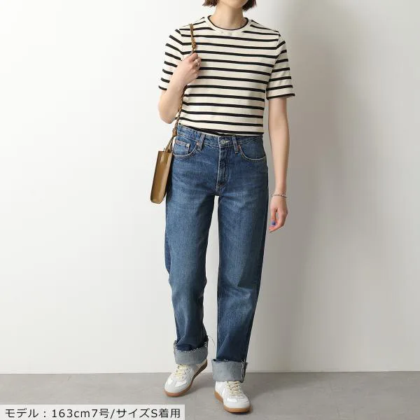 ジルサンダー プラス Tシャツ J40GC0111 J46497 レディース クルーネック 半袖 リブ カットソー コットン ボーダー ロゴパッチ